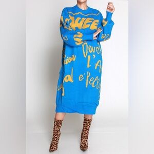 Blue Gold Sweater Dress Queen Size M